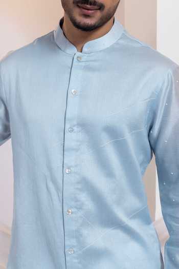 Buy_Smriti By Anju Agarwal_Sky Blue Chanderi, Cotton Embroidery, Beads Lumen Thread Work Kurta Set 