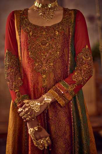 Reeti Arneja_Multi Color Handloom Cotton, Georgette Embroidery, Rang Kali Kurta And Sharara Set _at_Aza_Fashions