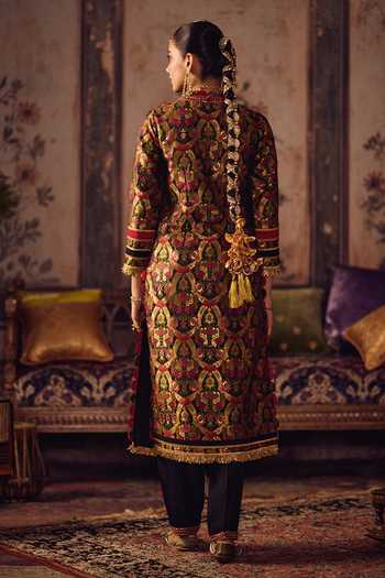 Shop_Reeti Arneja_Multi Color Silk, Brocade Beads, Zari, Tassels Resham Kheem Kurta And Pant Set _at_Aza_Fashions