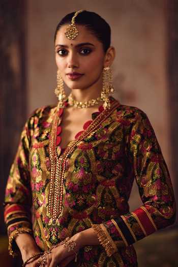 Shop_Reeti Arneja_Multi Color Silk, Brocade Beads, Zari, Tassels Resham Kheem Kurta And Pant Set _Online_at_Aza_Fashions