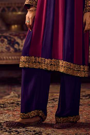 Reeti Arneja_Multi Color Georgette, Velvet Embroidery, Zari Zardozi Panelled Kurta Set _Online_at_Aza_Fashions