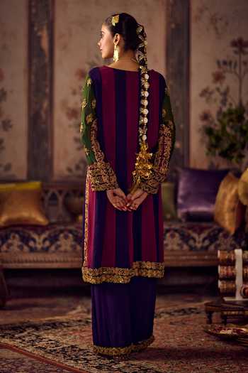 Shop_Reeti Arneja_Multi Color Georgette, Velvet Embroidery, Zari Zardozi Panelled Kurta Set _at_Aza_Fashions