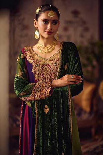 Shop_Reeti Arneja_Multi Color Georgette, Velvet Embroidery, Zari Zardozi Panelled Kurta Set _Online_at_Aza_Fashions