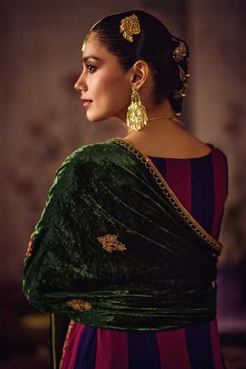 Reeti Arneja_Multi Color Georgette, Velvet Embroidery, Zari Zardozi Panelled Kurta Set _at_Aza_Fashions