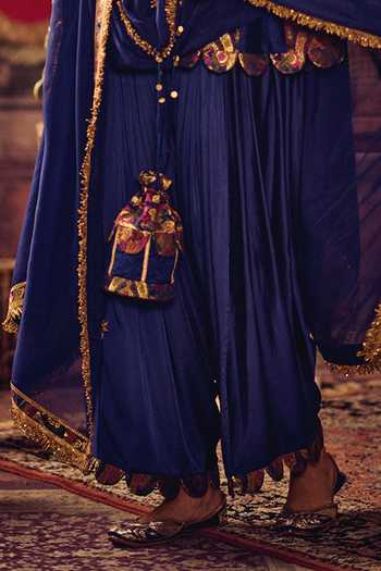 Reeti Arneja_Blue Silk, Cotton Satin Zari, Tassels V-neck, Yes Neela Khaab Peplum Set _at_Aza_Fashions