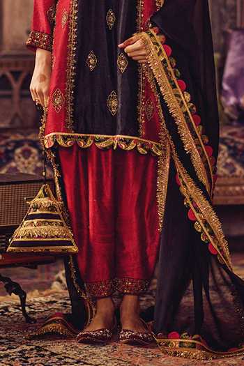 Buy_Reeti Arneja_Black Silk, Brocade Embroidery, Zari Laal Kaali Virasat Kurta And Salwar Set _Online_at_Aza_Fashions