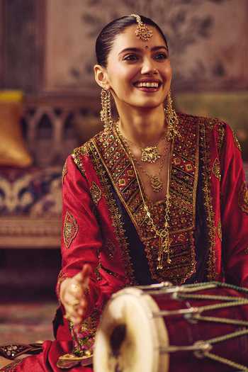 Shop_Reeti Arneja_Black Silk, Brocade Embroidery, Zari Laal Kaali Virasat Kurta And Salwar Set _Online_at_Aza_Fashions