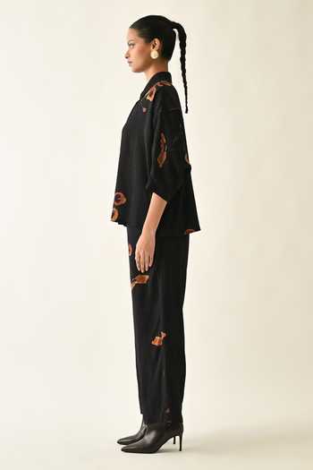 Shop_OFRIDA_Black Cotton Collared Winter Daffodil Ae Printed Shirt _Online_at_Aza_Fashions