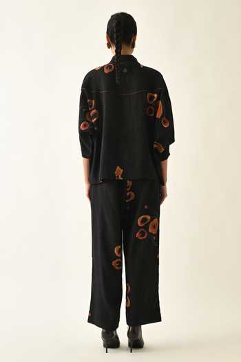 Shop_OFRIDA_Black Cotton Collared Winter Daffodil Ae Printed Shirt _at_Aza_Fashions