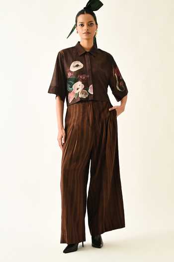 OFRIDA_Pink Collared Earth Bloom Box Cropped Shirt _Online_at_Aza_Fashions
