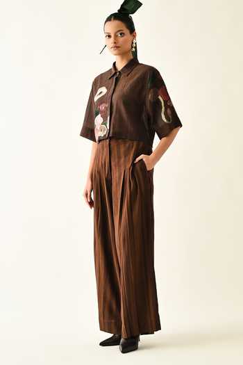 OFRIDA_Pink Collared Earth Bloom Box Cropped Shirt _at_Aza_Fashions