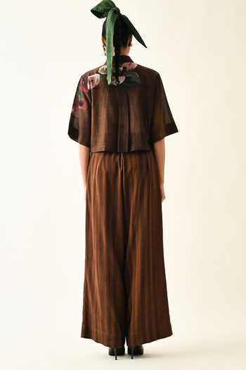 Shop_OFRIDA_Pink Collared Earth Bloom Box Cropped Shirt _at_Aza_Fashions