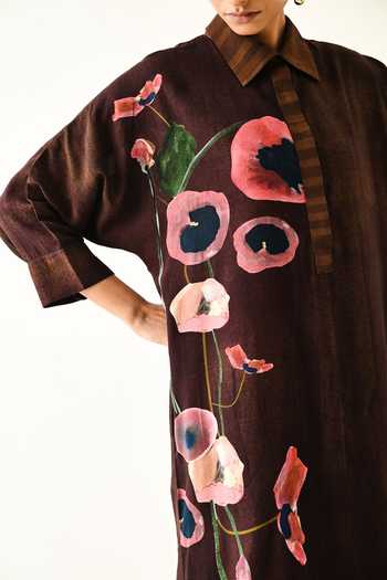 OFRIDA_Pink Cotton Collared Earth Bloom Printed Midi Dress _Online_at_Aza_Fashions