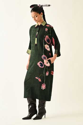 OFRIDA_Pink Cotton Collared Mossfield Anti-fit Dress _at_Aza_Fashions