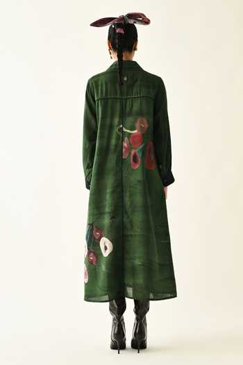 Shop_OFRIDA_Green Collared Mossfield Whim Midi Dress _at_Aza_Fashions