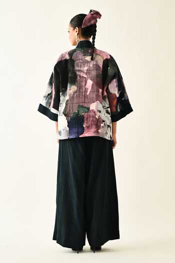 Shop_OFRIDA_Multi Color Cotton Shawl Neck Twilight Quilted Jacket _at_Aza_Fashions