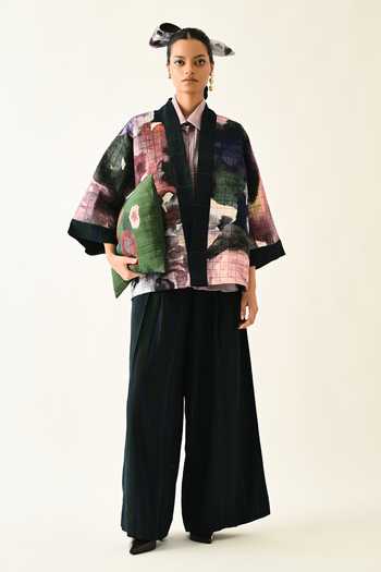 Shop_OFRIDA_Multi Color Cotton Shawl Neck Twilight Quilted Jacket _Online_at_Aza_Fashions