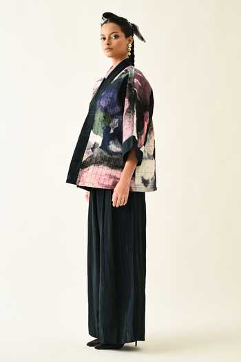 OFRIDA_Multi Color Cotton Shawl Neck Twilight Quilted Jacket _at_Aza_Fashions