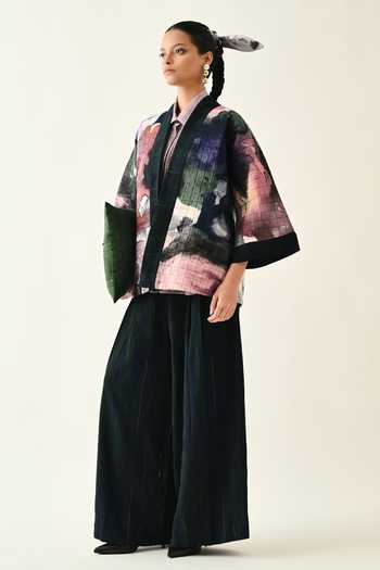 Buy_OFRIDA_Multi Color Cotton Shawl Neck Twilight Quilted Jacket 