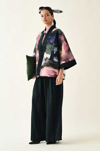 Shop_OFRIDA_Multi Color Cotton Shawl Neck Twilight Quilted Jacket 
