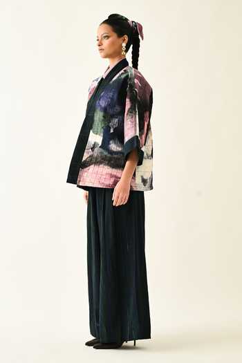 OFRIDA_Multi Color Cotton Shawl Neck Twilight Quilted Jacket _Online