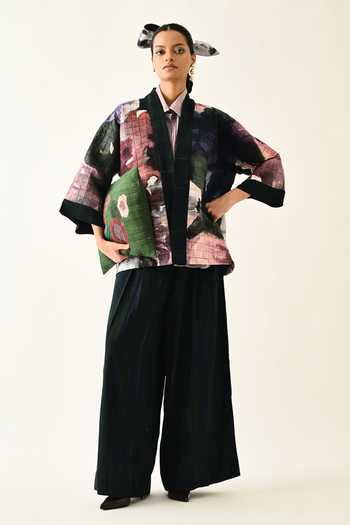 Buy_OFRIDA_Multi Color Cotton Shawl Neck Twilight Quilted Jacket _Online