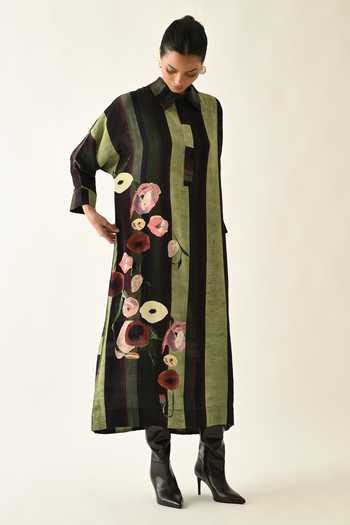 Shop_OFRIDA_Pink Cotton Collared Moss Striped Dress _at_Aza_Fashions