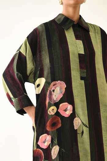 Buy_OFRIDA_Pink Cotton Collared Moss Striped Dress 