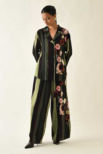 Shop_OFRIDA_Pink Cotton Collared Moss Stripes Jacket _Online_at_Aza_Fashions