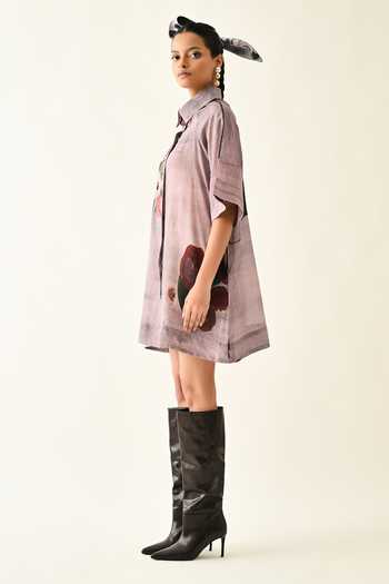 Buy_OFRIDA_Lilac Collared Dusk Pink A-line Short Dress _Online_at_Aza_Fashions