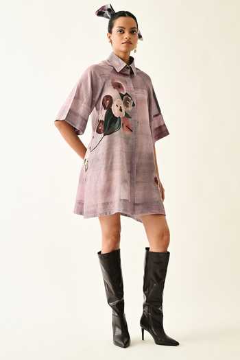 OFRIDA_Lilac Collared Dusk Pink A-line Short Dress _at_Aza_Fashions