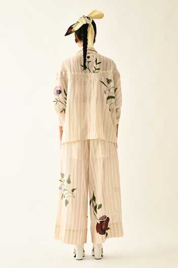 Shop_OFRIDA_Green Collared Dewstripe Printed Top _at_Aza_Fashions