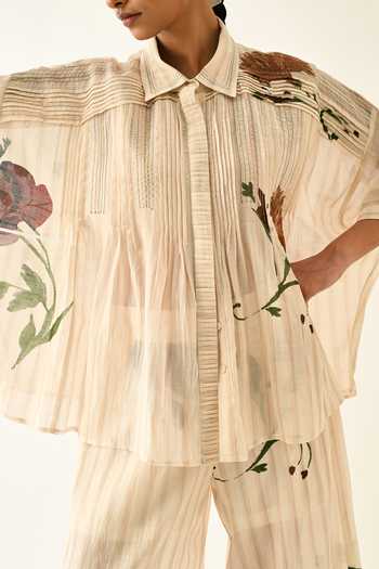 OFRIDA_Green Collared Dewstripe Printed Top _at_Aza_Fashions
