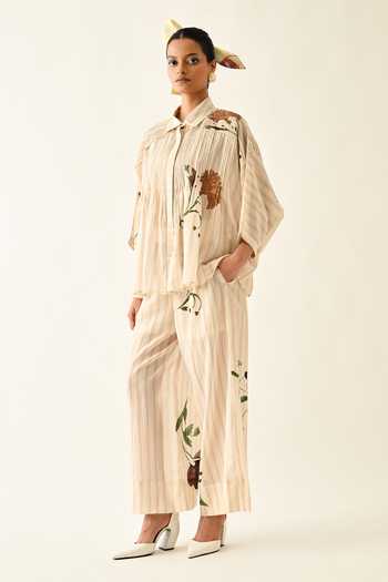 Buy_OFRIDA_Green Collared Dewstripe Printed Top _Online