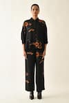 OFRIDA_Black Cotton Collared Winter Daffoldi Ae Printed Shirt And Pant Set _Online_at_Aza_Fashions