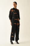 Buy_OFRIDA_Black Cotton Collared Winter Daffoldi Ae Printed Shirt And Pant Set _Online_at_Aza_Fashions