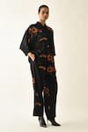 OFRIDA_Black Cotton Collared Winter Daffoldi Ae Printed Shirt And Pant Set _at_Aza_Fashions