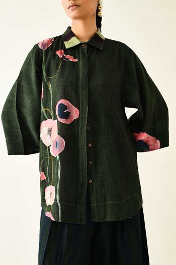 OFRIDA_Pink Cotton Collared Mossfield Printed Shirt Pant Set _Online_at_Aza_Fashions
