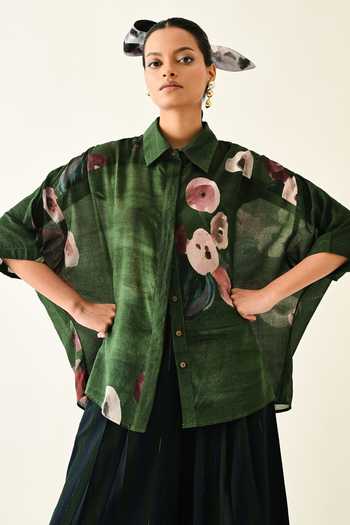 OFRIDA_Pink Cotton Collared Mossfield Ae Printed Shirt And Pant Set _Online_at_Aza_Fashions