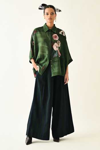 OFRIDA_Pink Cotton Collared Mossfield Ae Printed Shirt And Pant Set _at_Aza_Fashions