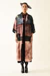Buy_OFRIDA_Brown Cotton Collared Skyline Printed Trench Jacket And Dress Set _at_Aza_Fashions