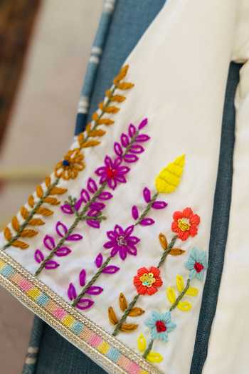 Rage Attire-Sweta Saria_Off White Cotton, Muslin (mulmul) Embroidery, Zari Sleeve Kurta Set _Online_at_Aza_Fashions