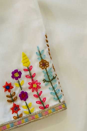 Shop_Rage Attire-Sweta Saria_Off White Cotton, Muslin (mulmul) Embroidery, Zari Sleeve Kurta Set _Online_at_Aza_Fashions