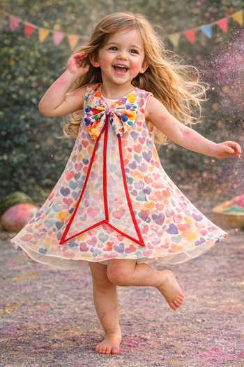 Buy_Rage Attire-Sweta Saria_Multi Color Cotton, Muslin (mulmul) Bows Mukti Heart Layered Dress _at_Aza_Fashions