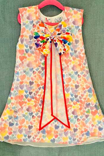 Shop_Rage Attire-Sweta Saria_Multi Color Cotton, Muslin (mulmul) Bows Mukti Heart Layered Dress _at_Aza_Fashions