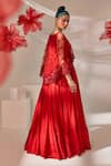 Shop_Sachkiran Bimbra_Red Satin, Net, Chiffon Embroidery, Sequins V-neck Hand Gown _at_Aza_Fashions