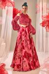 Shop_Sachkiran Bimbra_Pink Organza, Chiffon Sequins, Beads, Crystals High Printed Lehenga And Blouse Set _at_Aza_Fashions