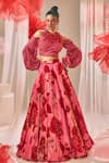 Buy_Sachkiran Bimbra_Pink Organza, Chiffon Sequins, Beads, Crystals High Printed Lehenga And Blouse Set _at_Aza_Fashions