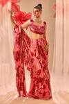 Shop_Sachkiran Bimbra_Pink Organza, Chiffon Ruffles, Sequins, Printed Pre-draped Saree With Blouse _at_Aza_Fashions