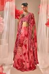 Buy_Sachkiran Bimbra_Pink Organza, Chiffon Sequins, Cut Work Sweetheart Neck Printed Cape Lehenga Set _at_Aza_Fashions